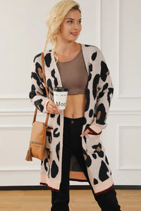 Leopard Open Front Long Sleeve Cardigan Trandify Deal