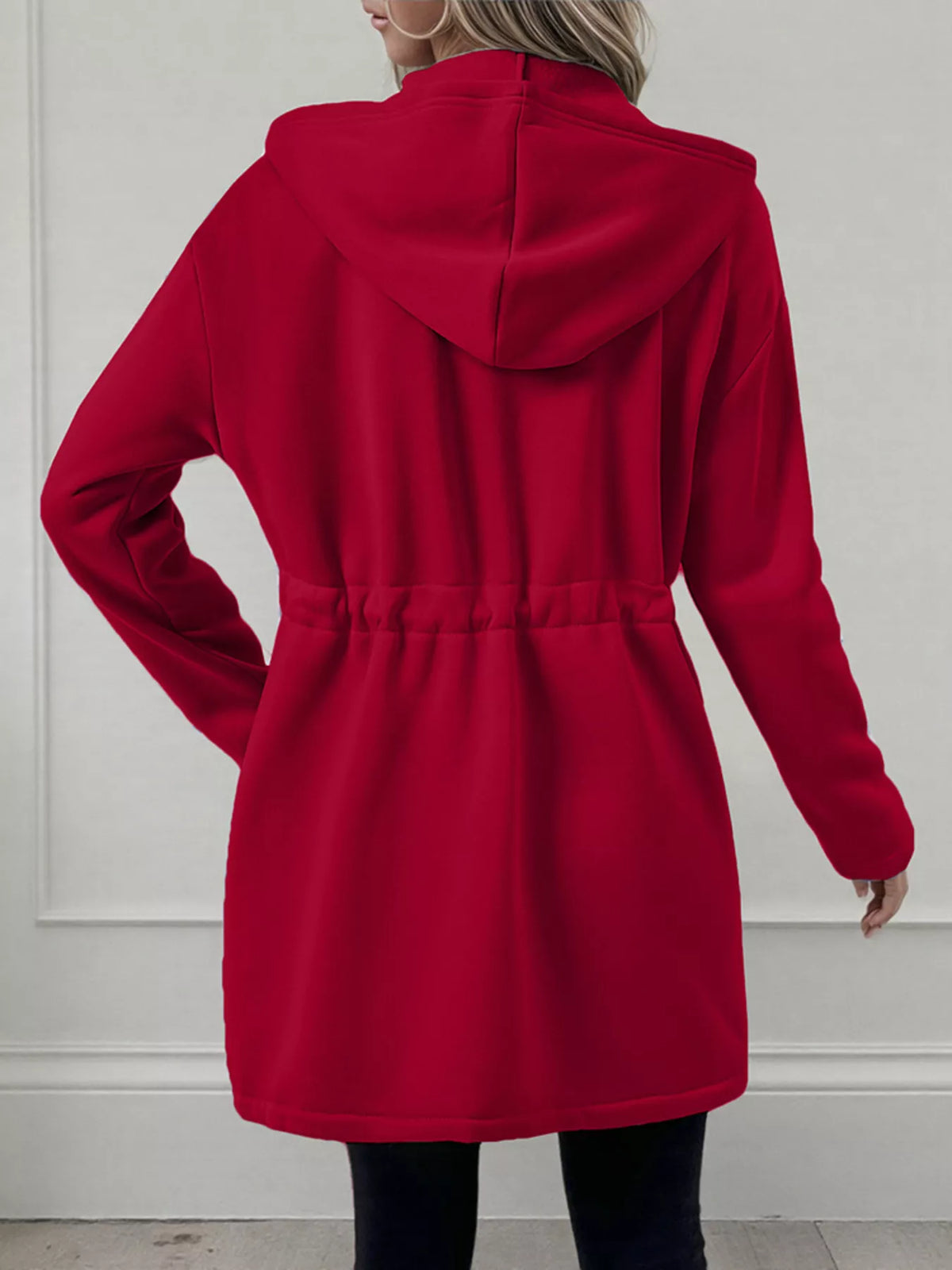 Women's lightweight zip up hoodie jacket in Red with front pockets.