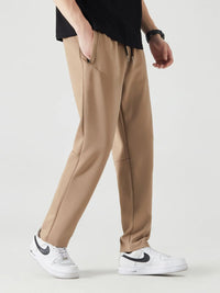 Men's Plus Size Drawstring Active Pants – Khaki Comfortable Joggers for Gym & Casual Wear