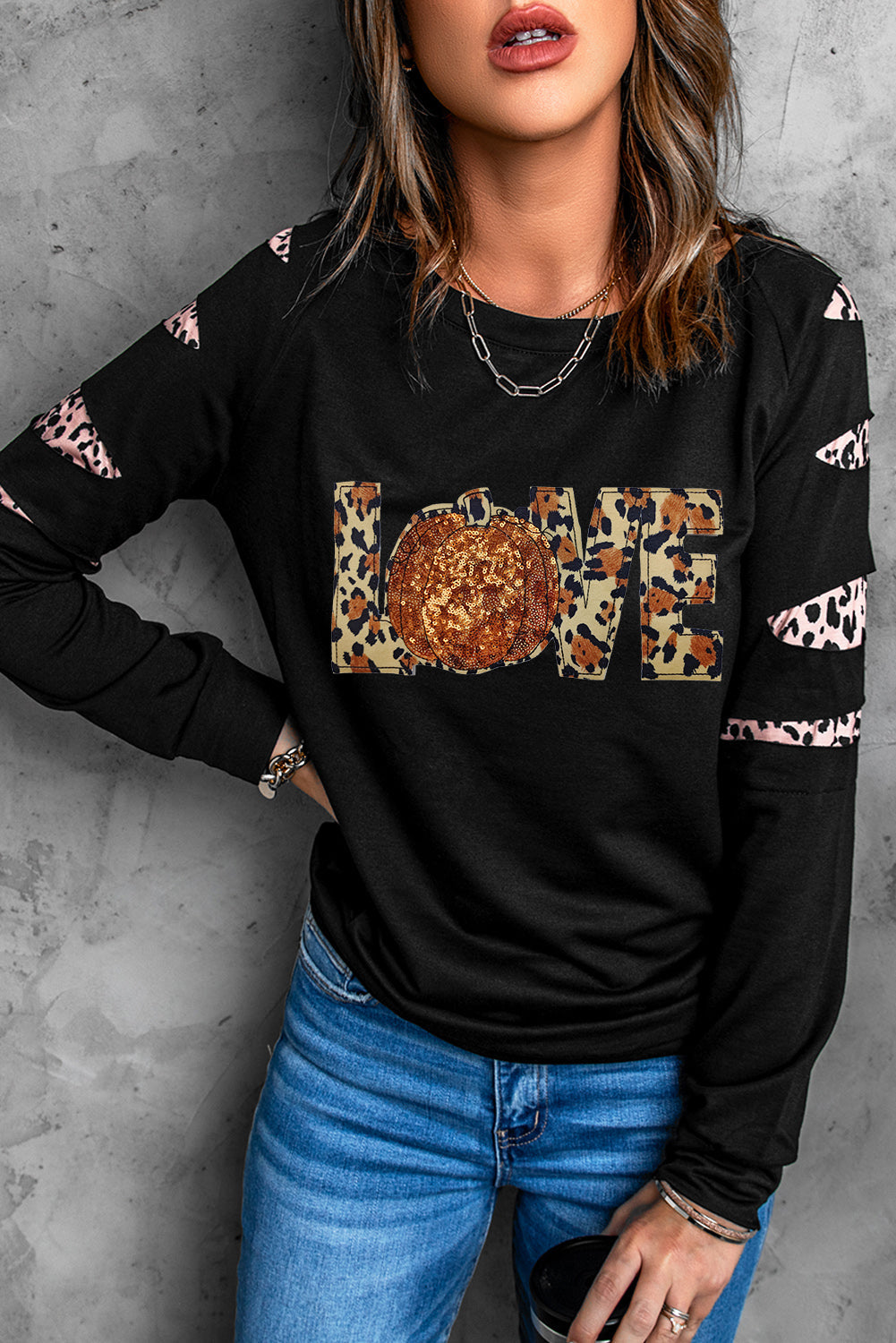 Sequin Leopard Long Sleeve Sweatshirt Trandify Deal