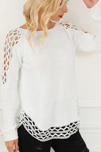 Oversized women's chunky knit scoop neck sweater with hollow out design, fall fashion casual pullover