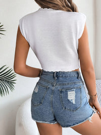 Openwork Round Neck Cap Sleeve Knit Top Trandify deal