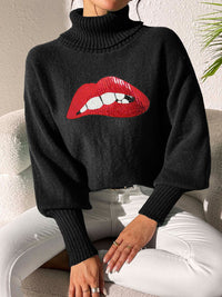 Lip Turtleneck Long Sleeve Sweater Trandify Deal