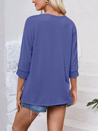 Lovelet Textured Round Neck Three-Quarter Sleeve Blouse Trandify deal