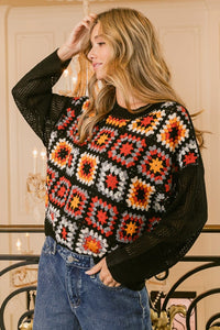 BiBi Granny Square Front Long Sleeve Top Trandify Deal
