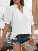 Women’s Devine Frill Notched Short Sleeve Blouse – Ruffled V-Neck Top for Casual & Office Wear