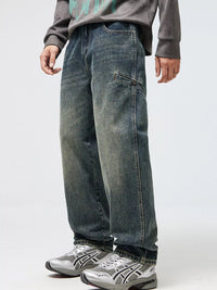 Men's Relaxed Fit Jeans - Washed Comfort Stretch Denim