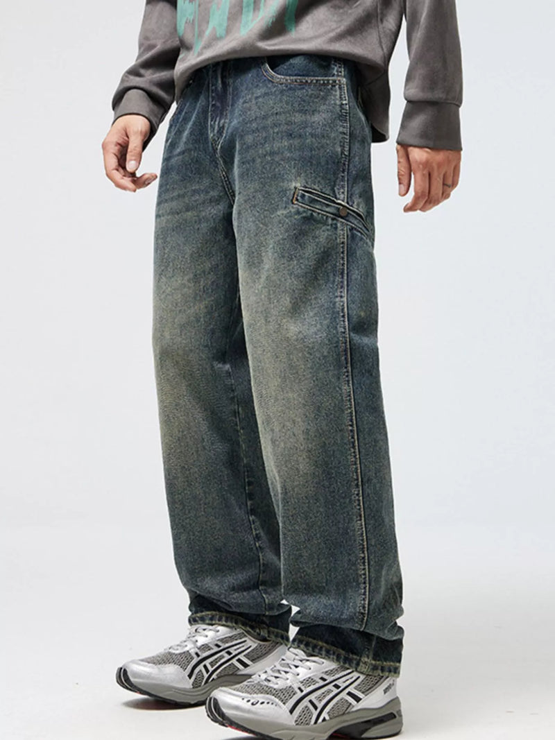 Men's Relaxed Fit Jeans - Washed Comfort Stretch Denim