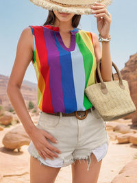 Perfee Color Block Notched Sleeveless Top Trandify deal