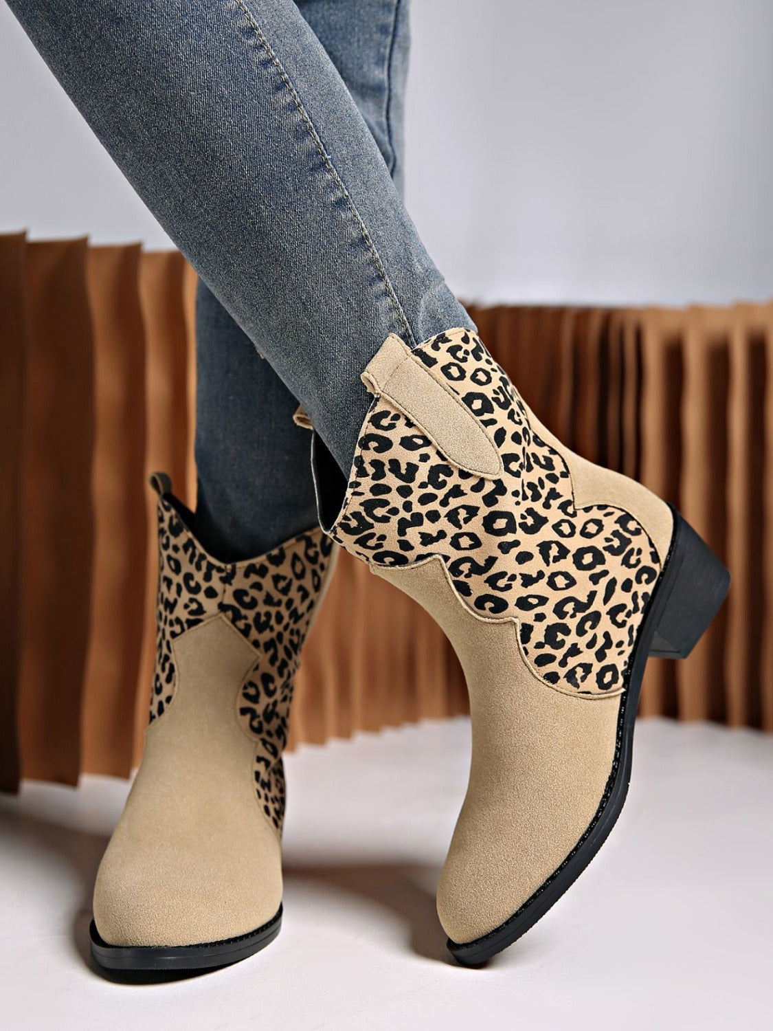 Leopard Suede Block Heel Boots Trandify Deal