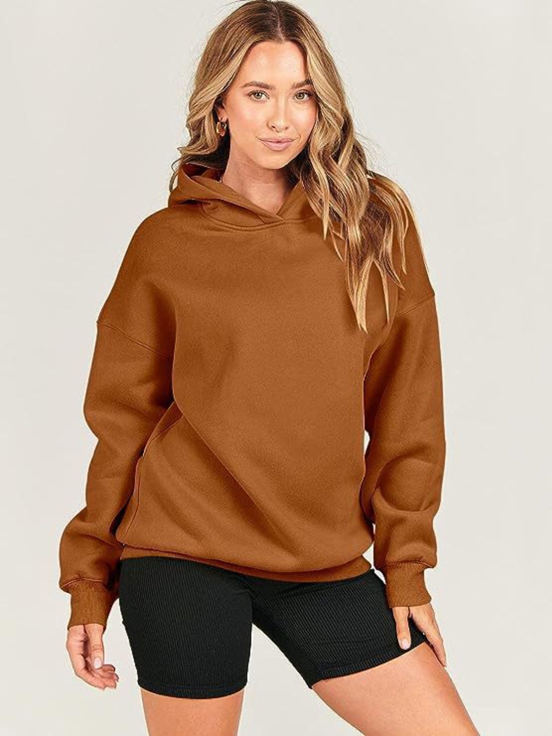 Dropped Shoulder Long Sleeve Hoodie Trandify Deal