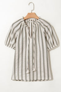 Women's Striped Frill Tie Neck Blouse