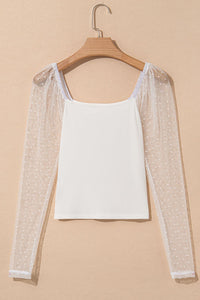 Breathable Feminine Swiss Dot Blouse with Chic Square Neckline