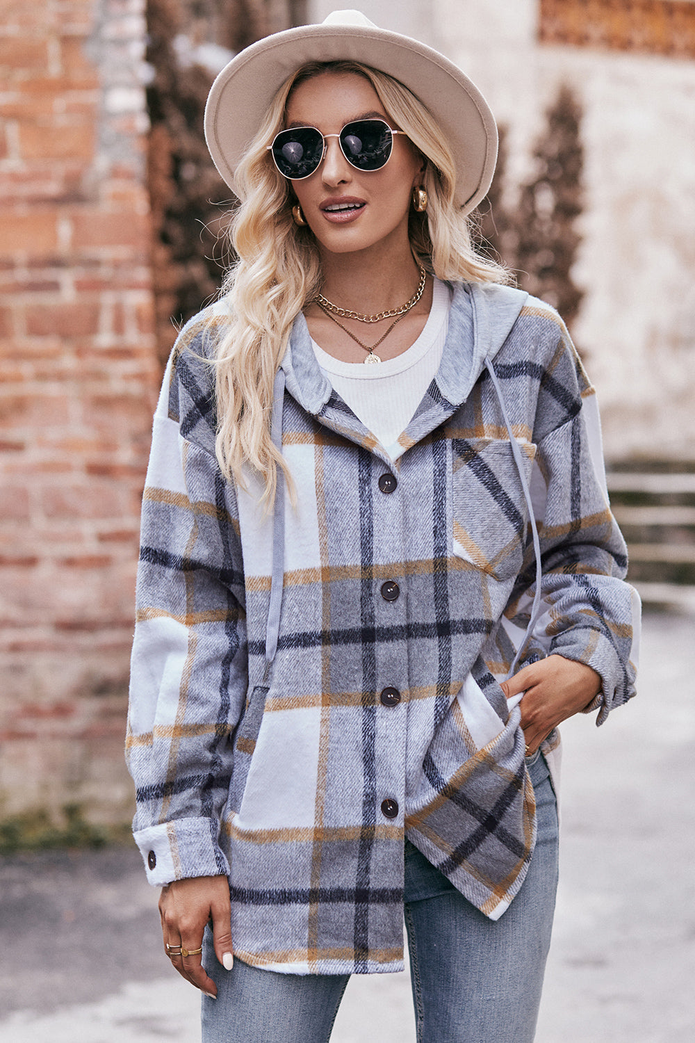 Mandy Plaid Dropped Shoulder Hooded Jacket Trandify Deal