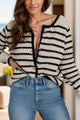 Striped Button Up Long Sleeve Cardigan Trandify Deal