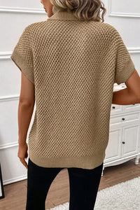 Solid Color Turtleneck Short Sleeve Sweater Trandify Deal