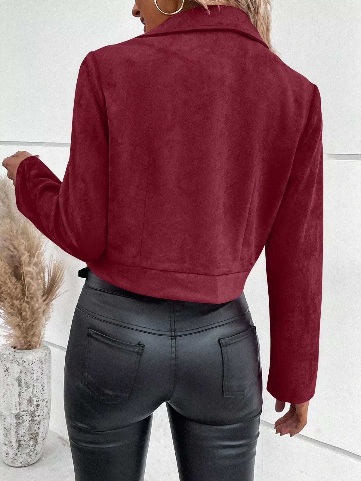 Women's Faux Leather Moto Jacket - Biker Style Zip Detail