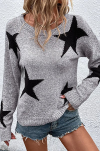 Star Round Neck Dropped Shoulder Sweater - Trandify Deal