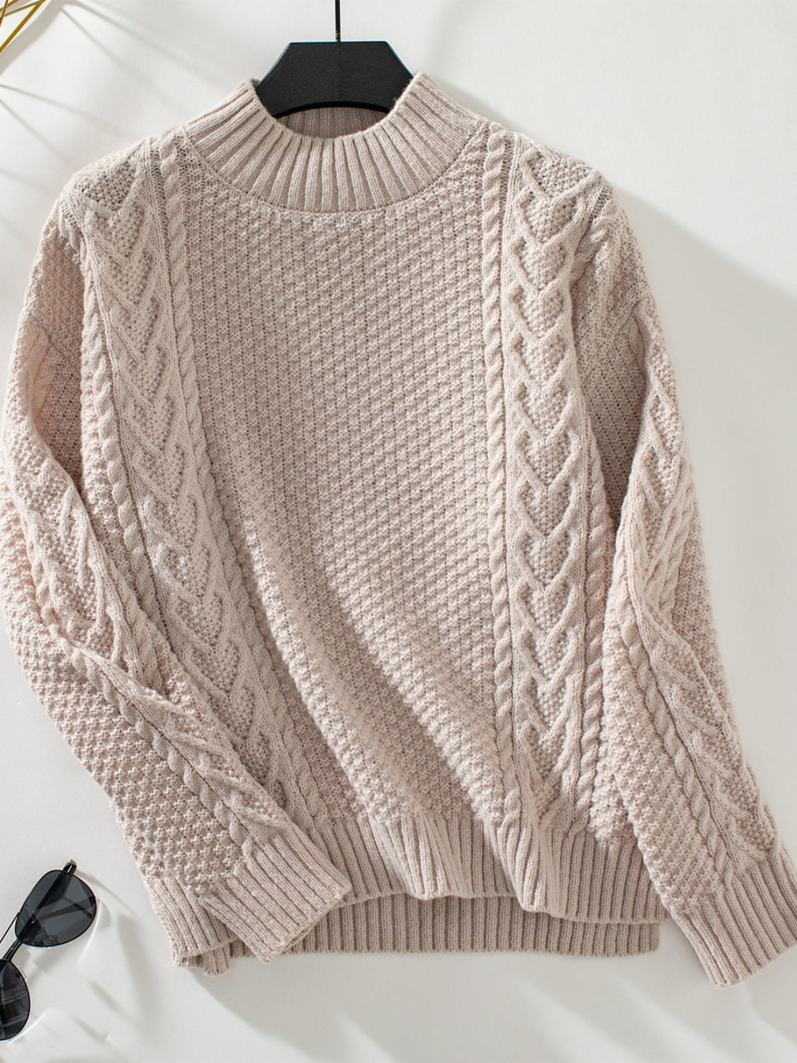 Cable-Knit Mock Neck Long Sleeve Sweater Trandify Deal