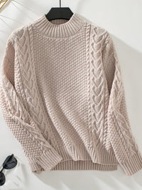 Cable-Knit Mock Neck Long Sleeve Sweater Trandify Deal