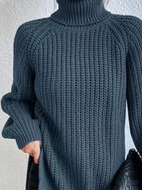 Plus Size Turtleneck Sweater - Ribbed Long Sleeve Top