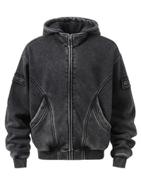 Men’s Distressed Zip-Up Hoodie – Soft Washed Cotton Streetwear Pullover