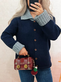 Women's Striped Knit Cardigan - V-Neck Button Down