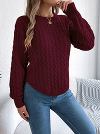 Asymmetric Hem Round Neck Long Sleeve Sweater Trandify Deal