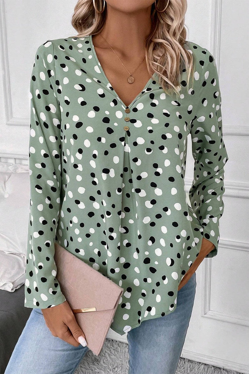 Printed V-Neck Long Sleeve Blouse Trandify Deal