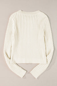 Cable-Knit Round Neck Long Sleeve Sweater Trandify Deal