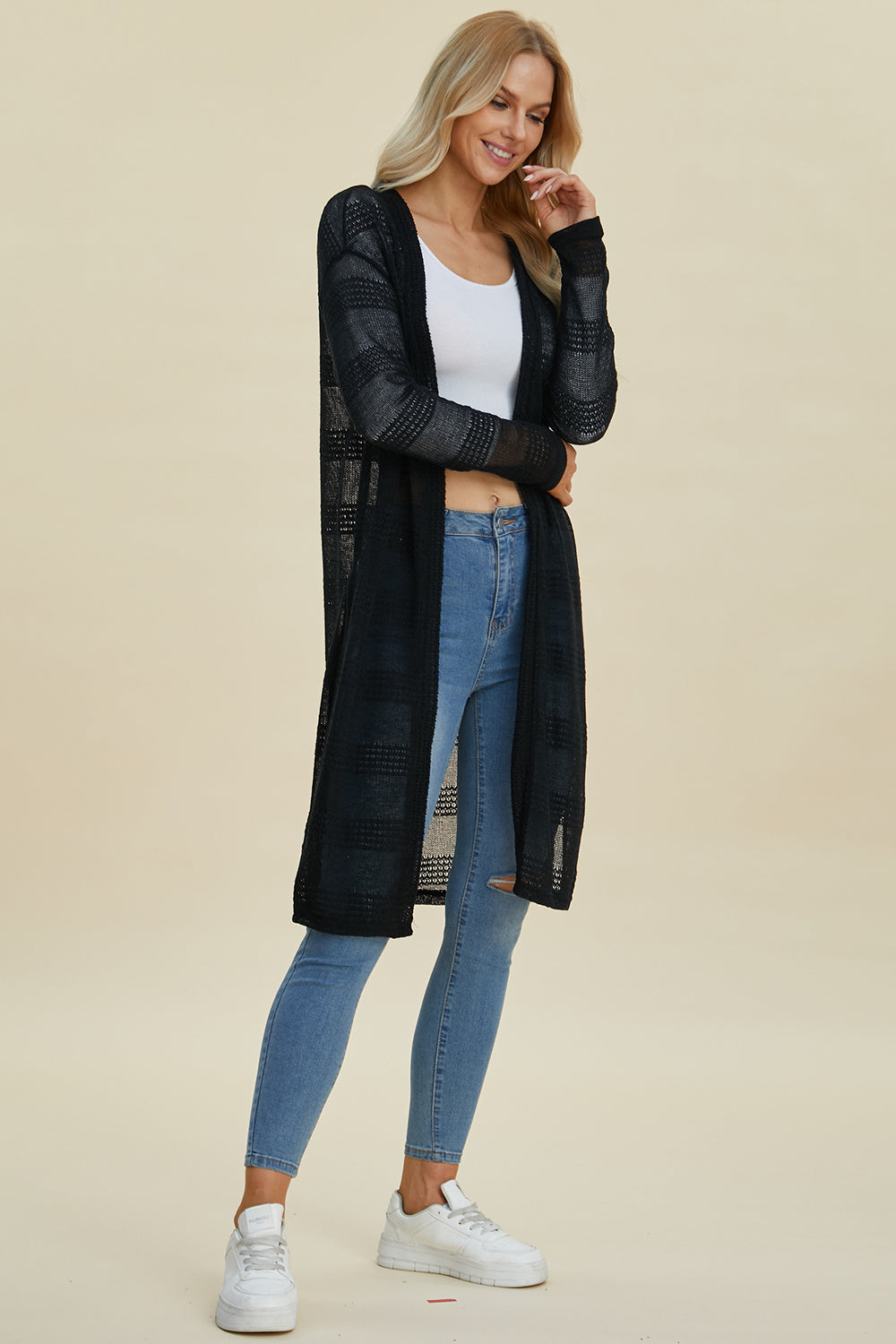 Double Take Full Size Open Front Longline Cardigan Trandify deal