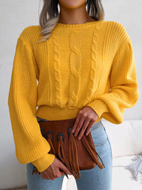 Women's Cropped Cable Knit Sweater | Crewneck Top