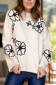 Flower Mock Neck Long Sleeve Sweater Trandify Deal