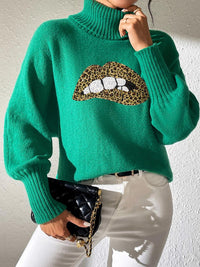 Lip Turtleneck Long Sleeve Sweater Trandify Deal