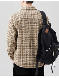 Men's Plus Size Shirt Jacket laid flat on a rustic background