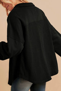 Waffle-Knit Collared Neck Long Sleeve Shacket Trandify Deal