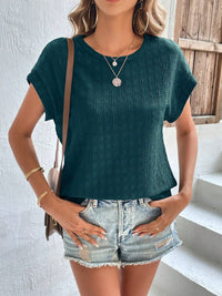 Textured Round Neck Short Sleeve Top Trandify deal