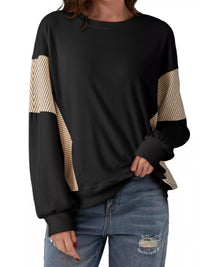 Women's Oversized Long Sleeve Sweatshirt with seam detail in Black, Y2K streetwear style.