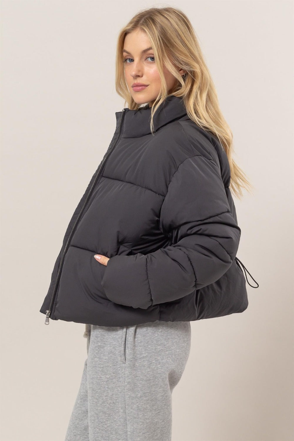 HYFVE Quilted Back Drawstring Puffer Jacket Trandify Deal