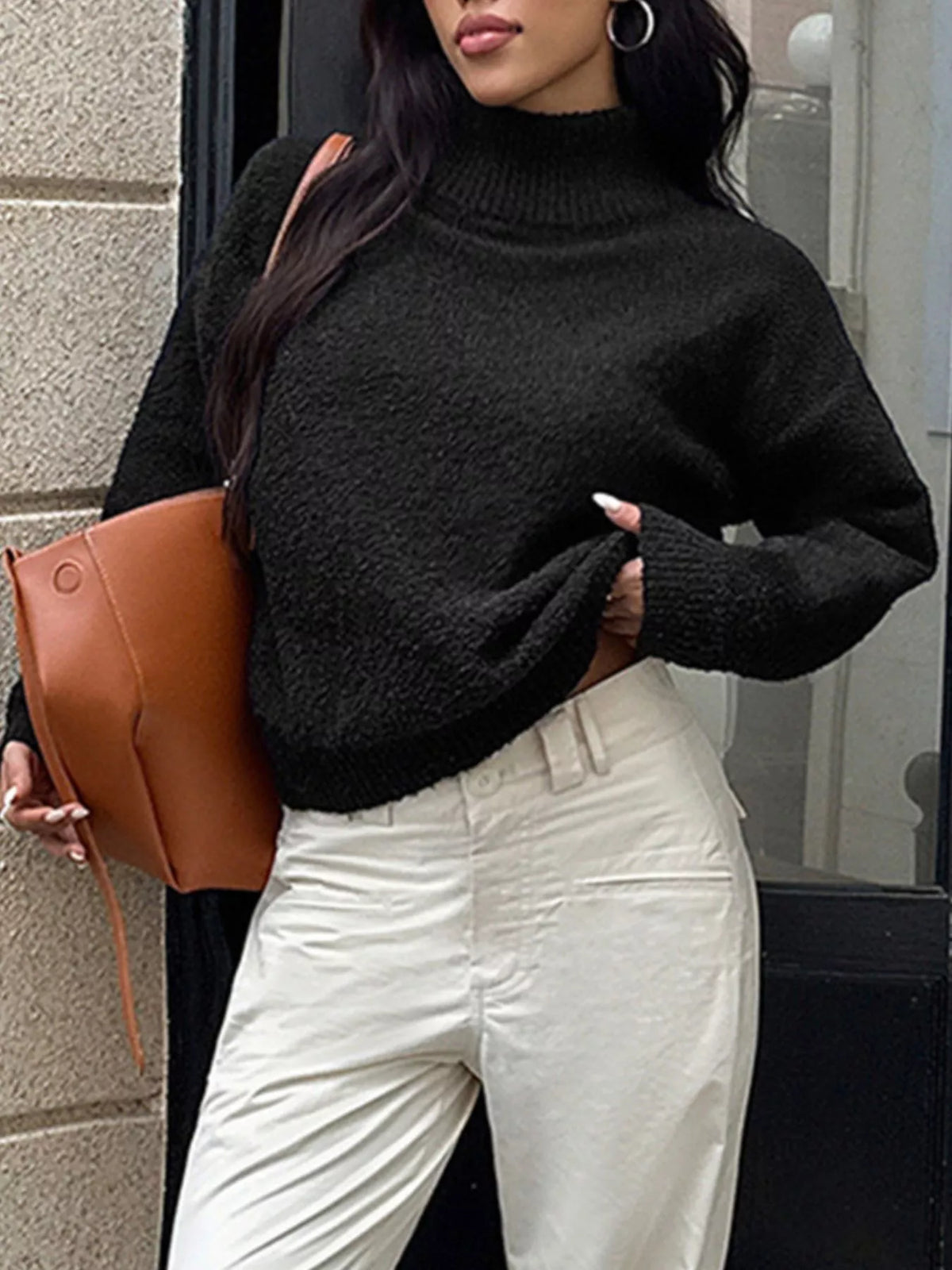 Women's Ribbed Turtleneck Sweater Long Sleeve Top for Fall Winter Fashion