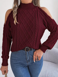Women's Cold Shoulder Sweater | Cable Knit Turtleneck