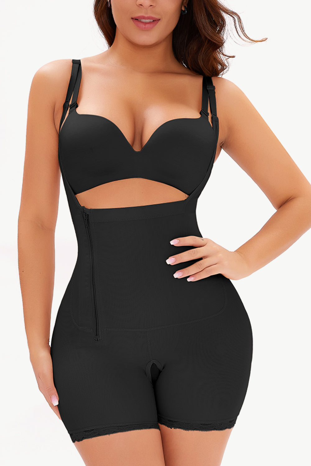 Full Size Side Zipper Under-Bust Shaping Bodysuit – Black – Trandifydeal