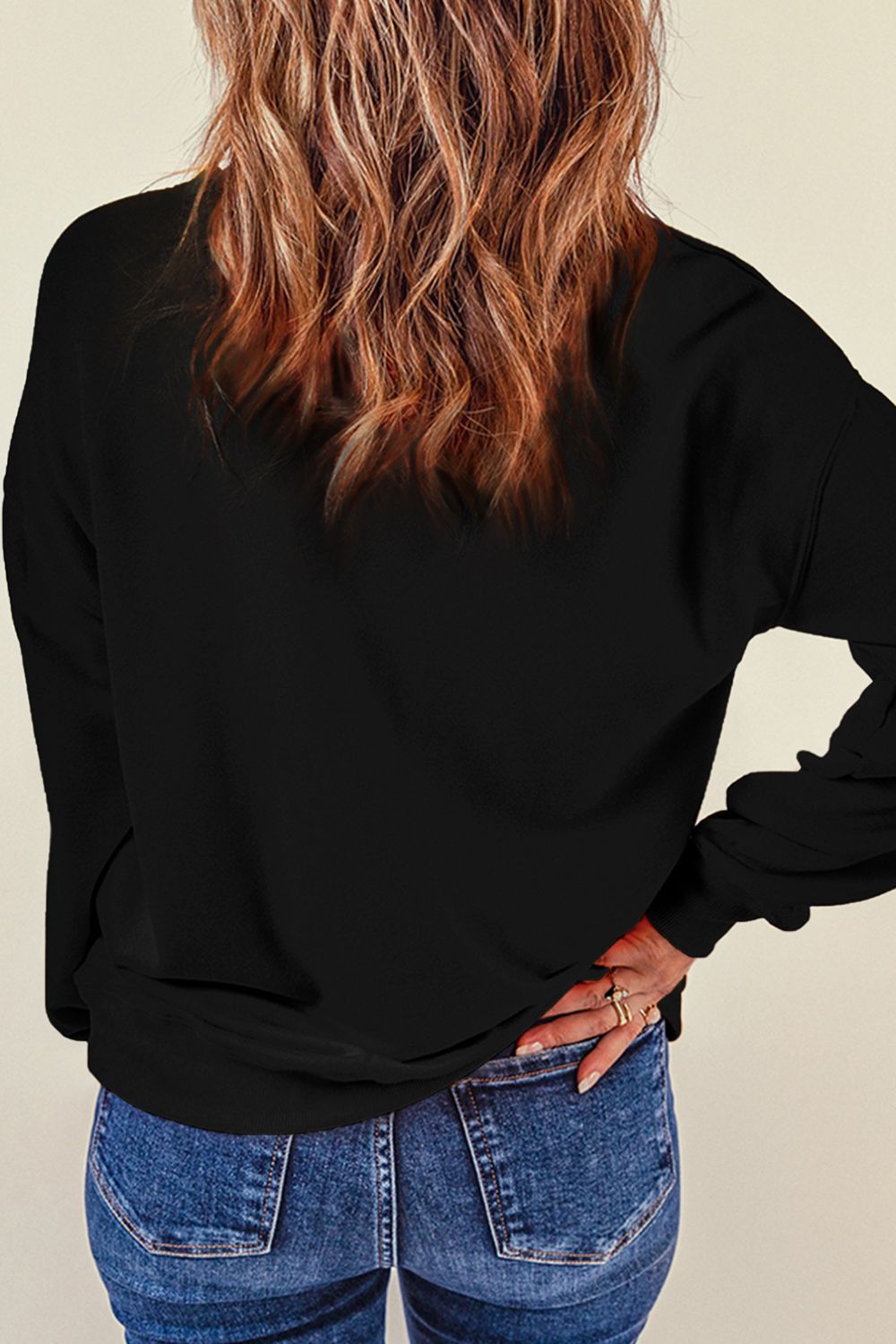 Rhinestone LOVE Round Neck Long Sleeve Sweatshirt Trandify Deal