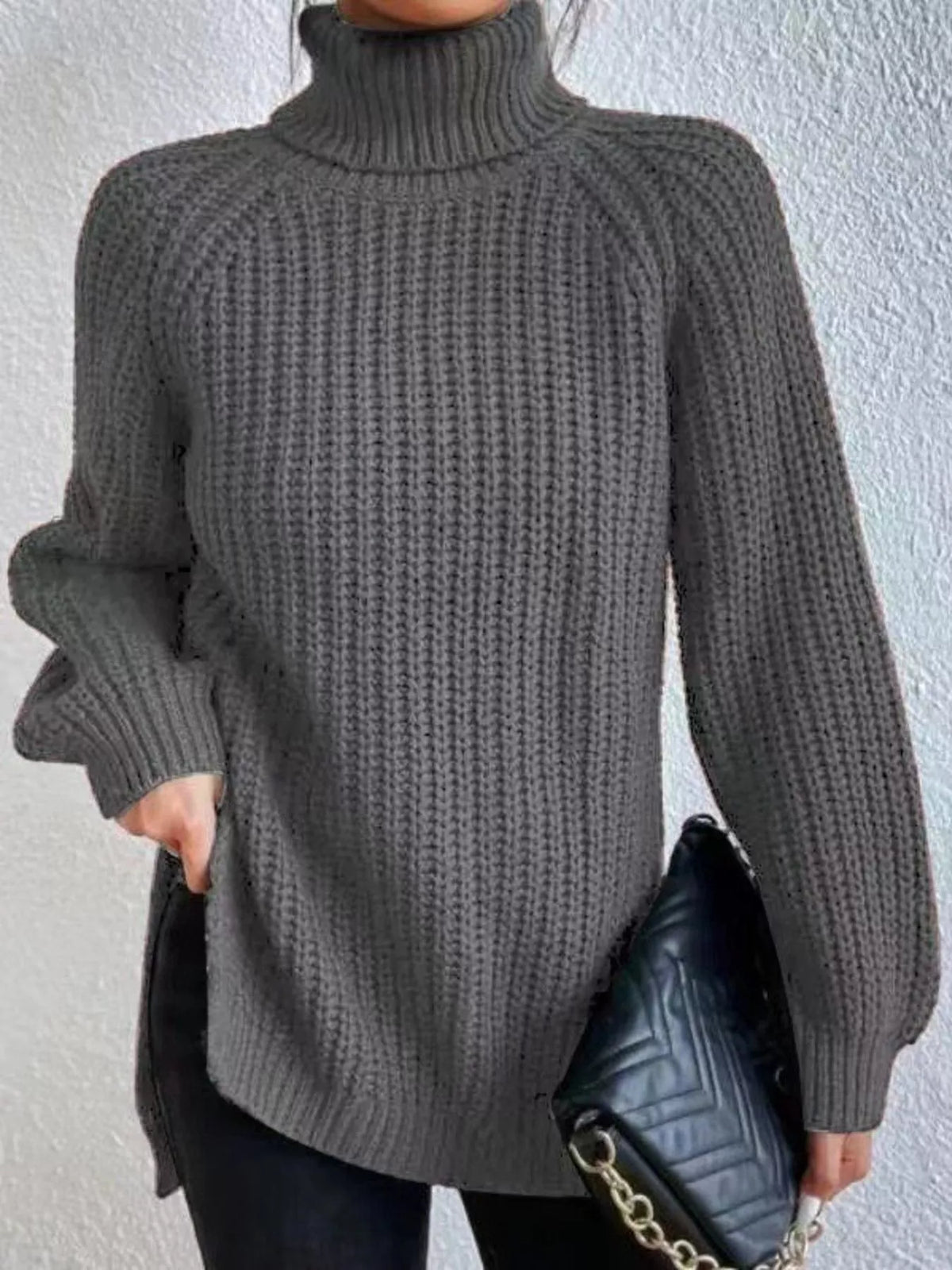 Plus Size Turtleneck Sweater - Ribbed Long Sleeve Top