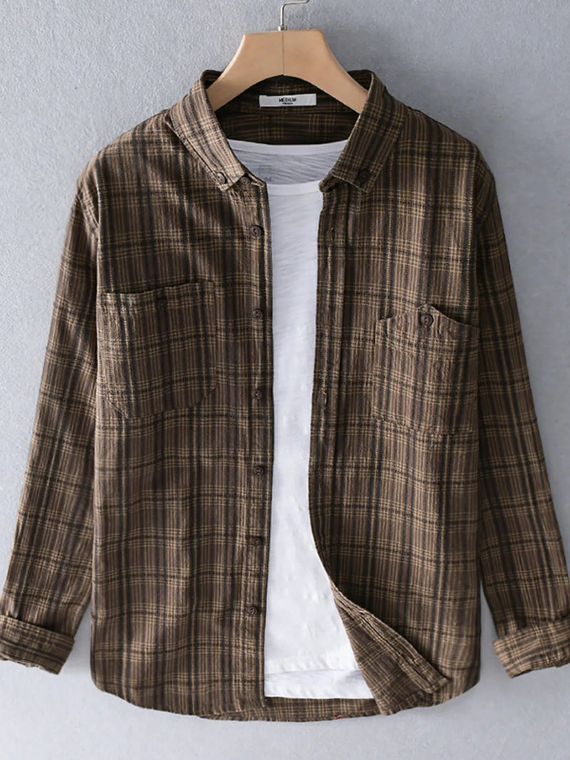 Men's Plus Size Plaid Flannel Shirt – Big & Tall Casual Button-Up for Fall & Winter