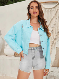 Distressed Distressed Button Up Denim Jacket Trandify deal