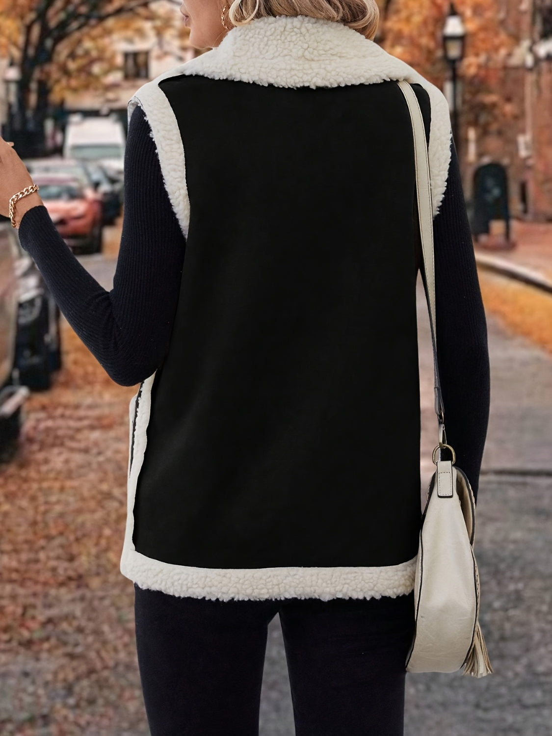 Full Size Contrast Open Front Sherpa Vest Coat Trandify deal