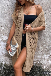 Openwork Open Front Short Sleeve Cardigan Trandify deal