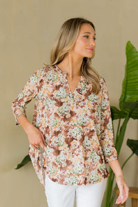 Sew In Love Full Size Wrinkle-Free Floral Notched Top Trandify deal