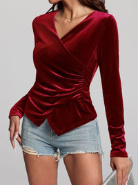 Ruched Surplice Long Sleeve Top Trandify Deal